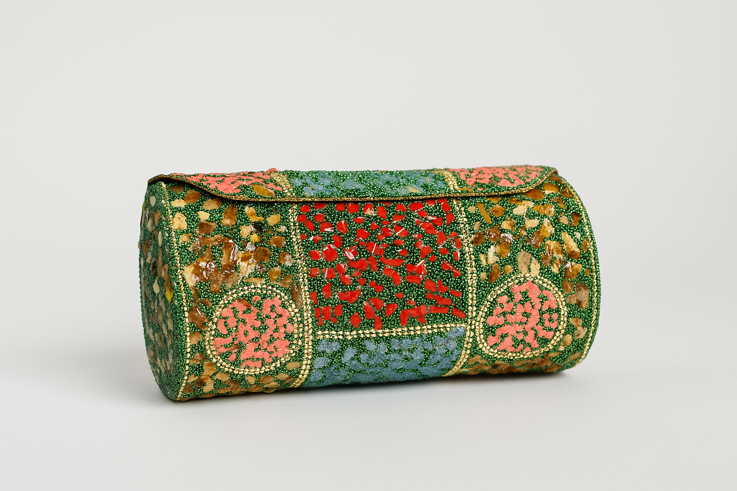 Emerald Garden Hand-Embroidered Clutch