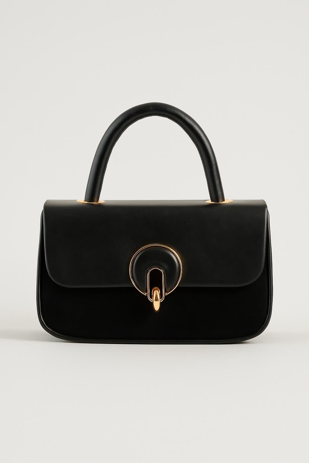 Velvet Black Two-Tone Structured Handbag