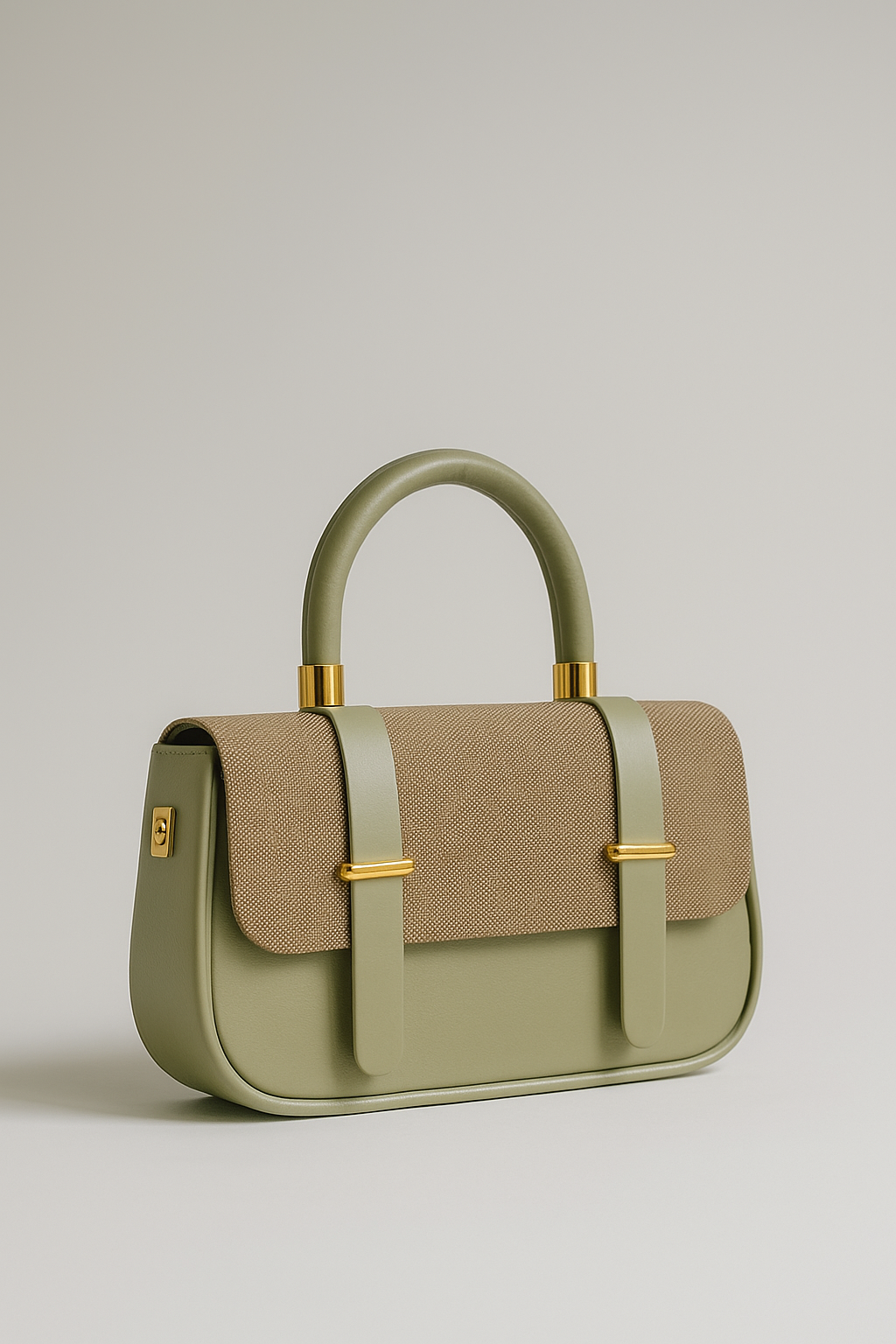 Elegant Olive & Tan Structured Handbag - Premium Faux Leather & Canvas