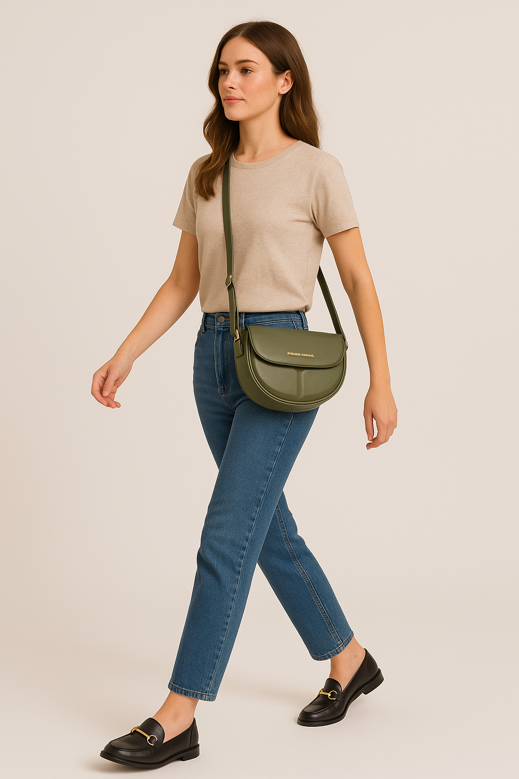 Olive Green Structured Sling Bag