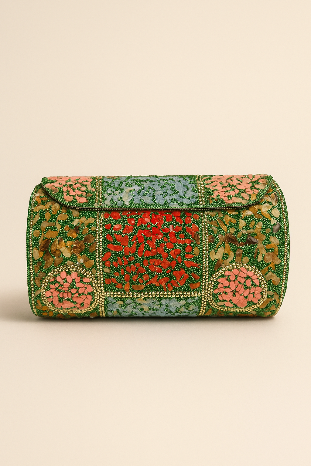 Emerald Garden Hand-Embroidered Clutch