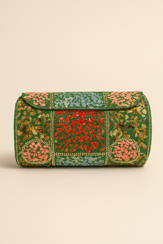 Emerald Garden Hand-Embroidered Clutch