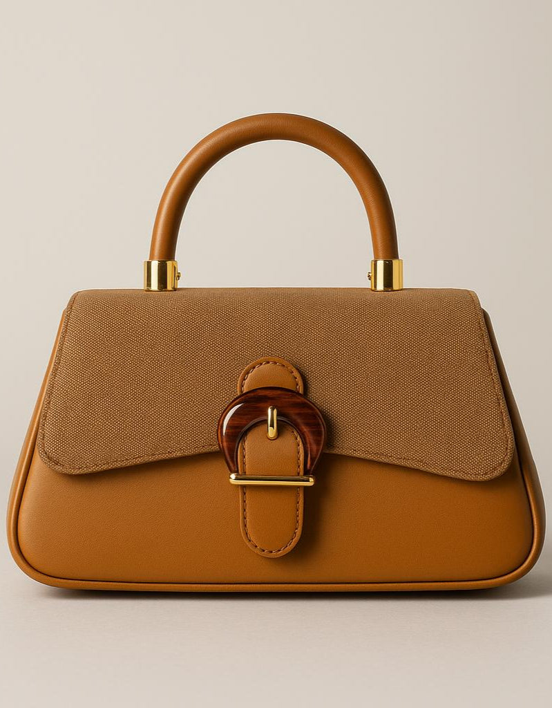 Caramel Leather Buckle Handbag