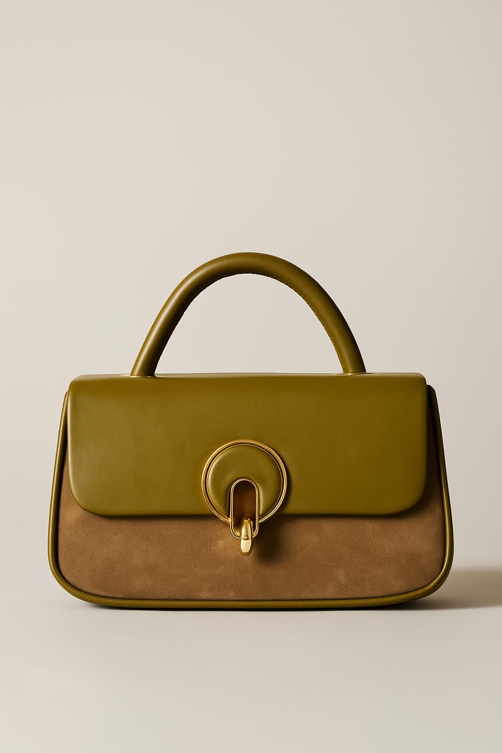 Velvet Olive & Mocha Two-Tone Structured Handbag