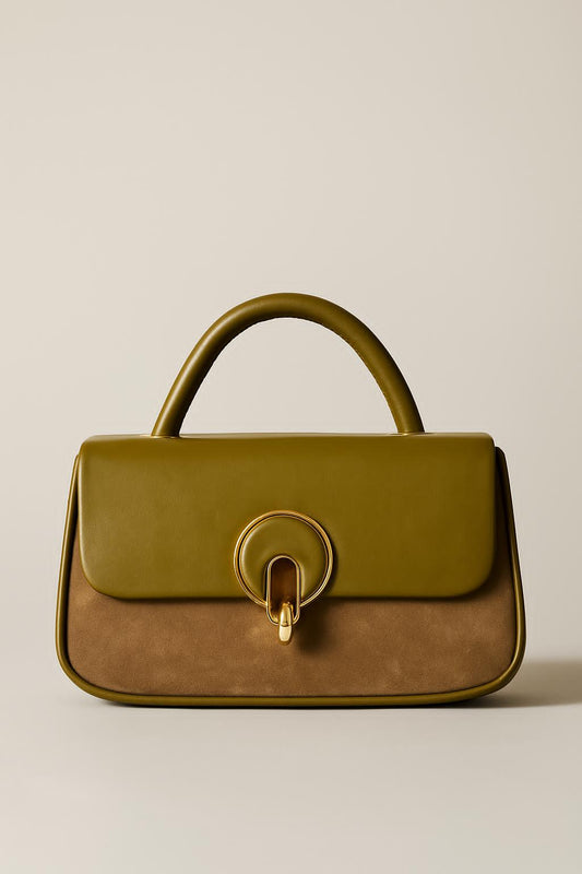 Velvet Olive & Mocha Two-Tone Structured Handbag