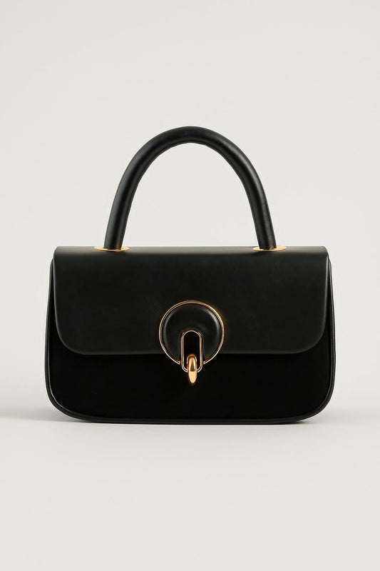 Velvet Black Two-Tone Structured Handbag