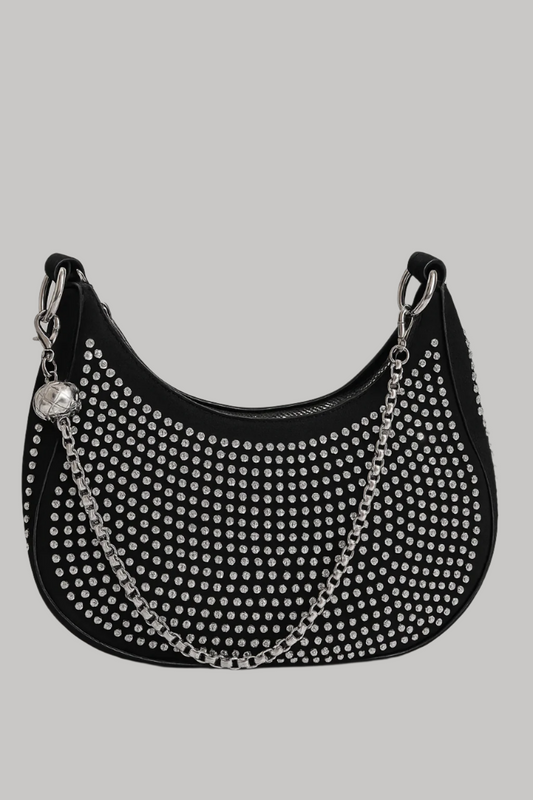 Black Glam Crystal Studded Shoulder Bag – Party-Ready Statement Purse