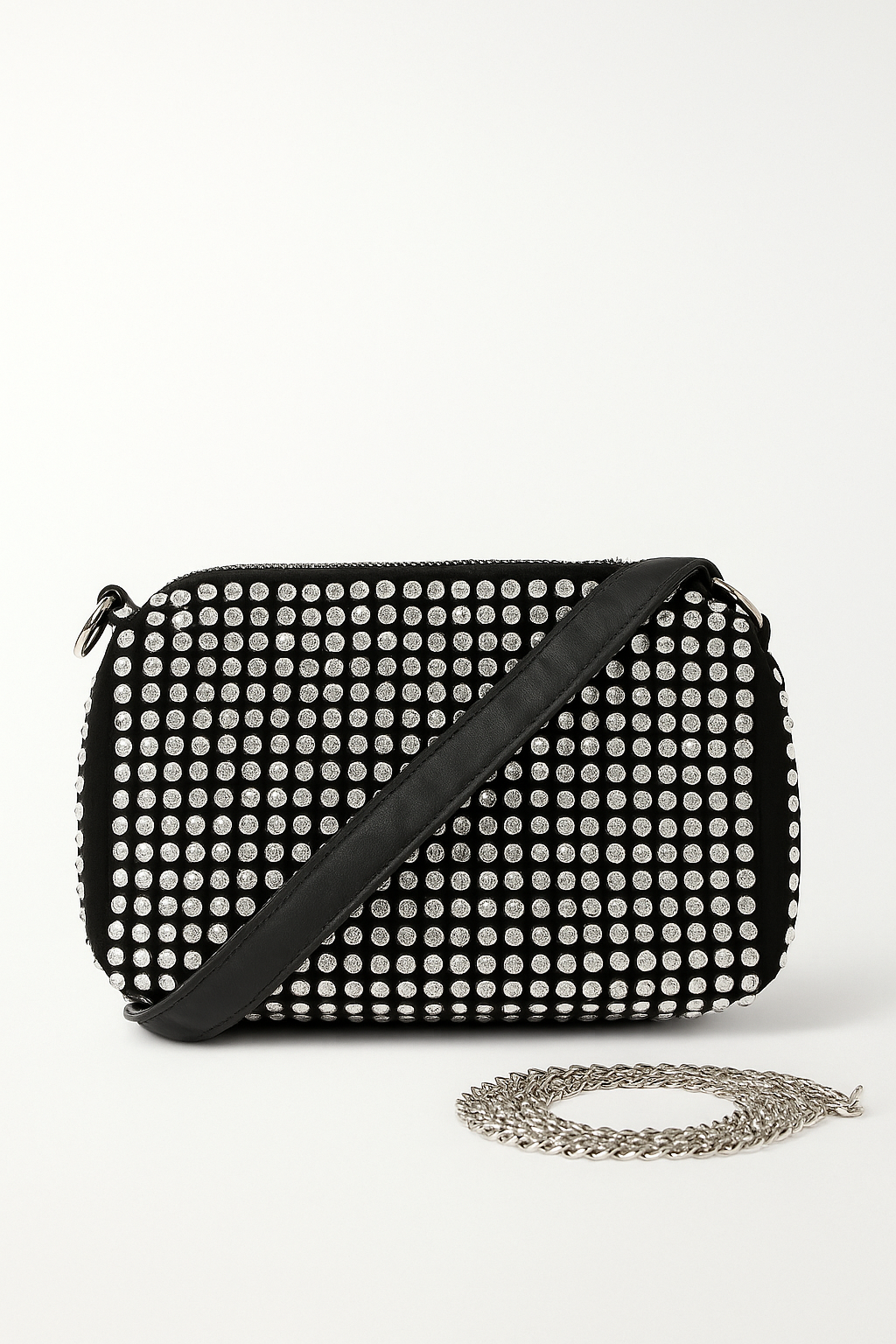 Black Glam Crystal Studded Shoulder Mini Bag