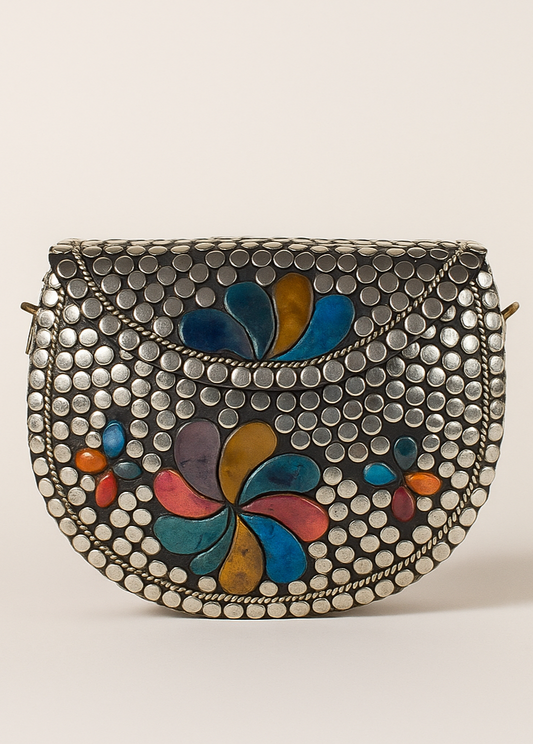 Boho Mosaic Clutch – Multicolor Floral Inlay