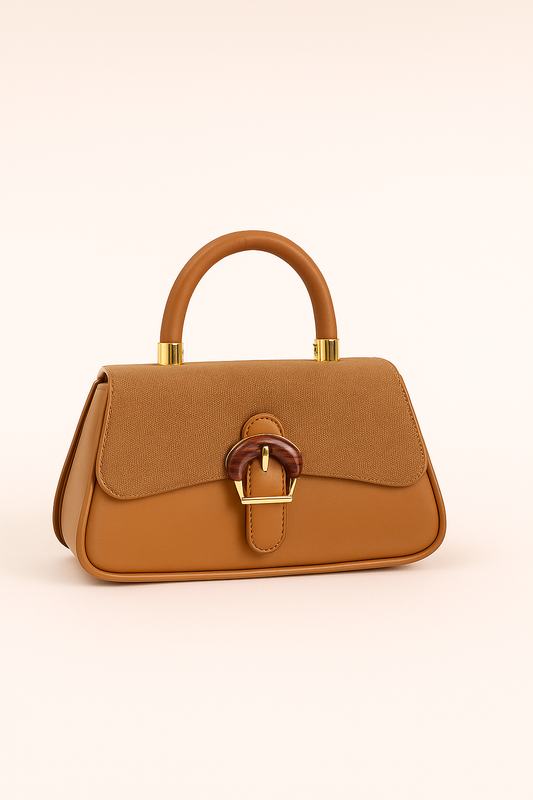 Caramel Leather Buckle Handbag