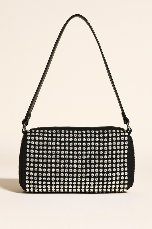 Black Glam Crystal Studded Shoulder Mini Bag